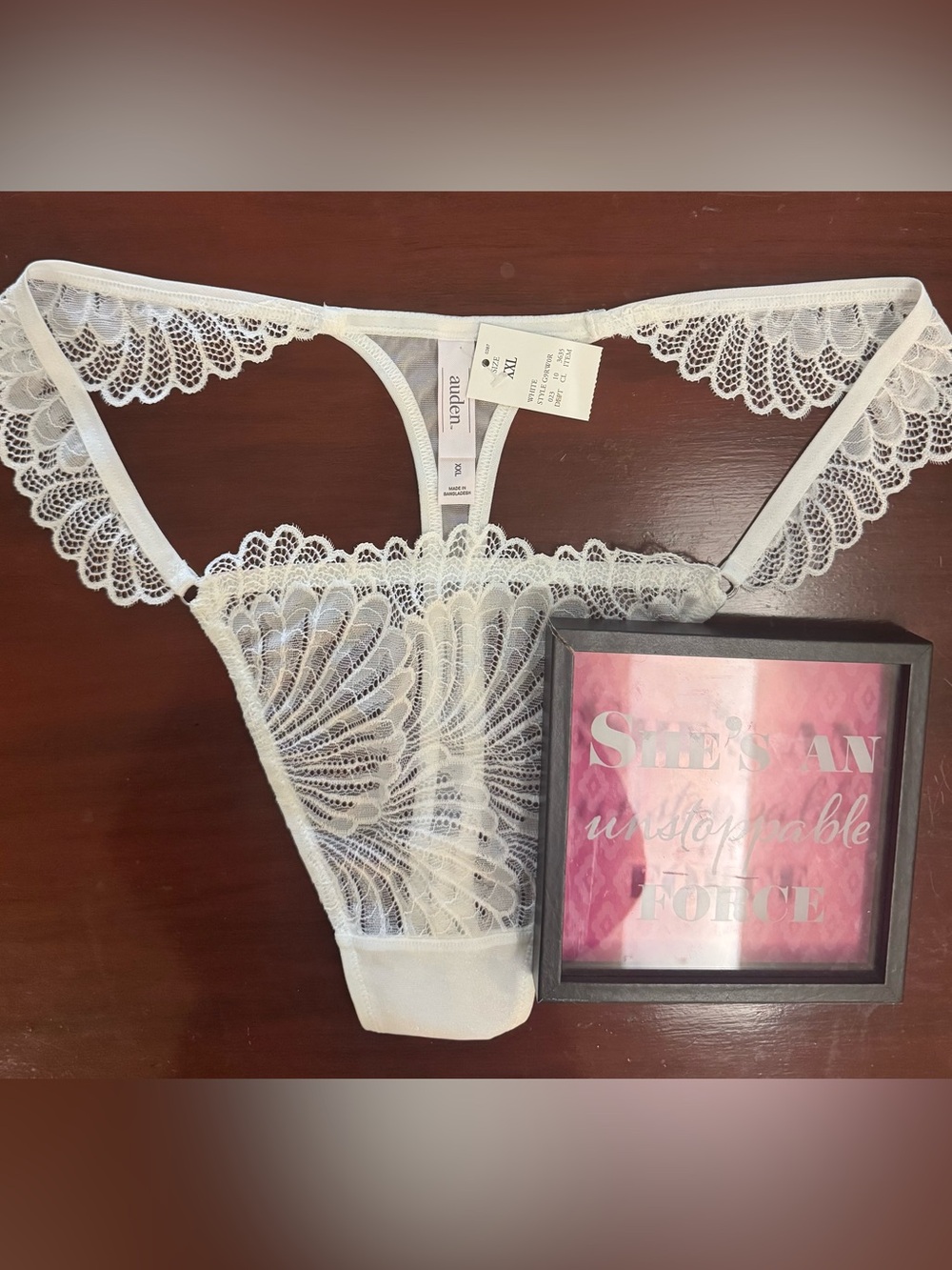 NWT Size XXL feminine, lace thong undies. Pearl white with intricate design.